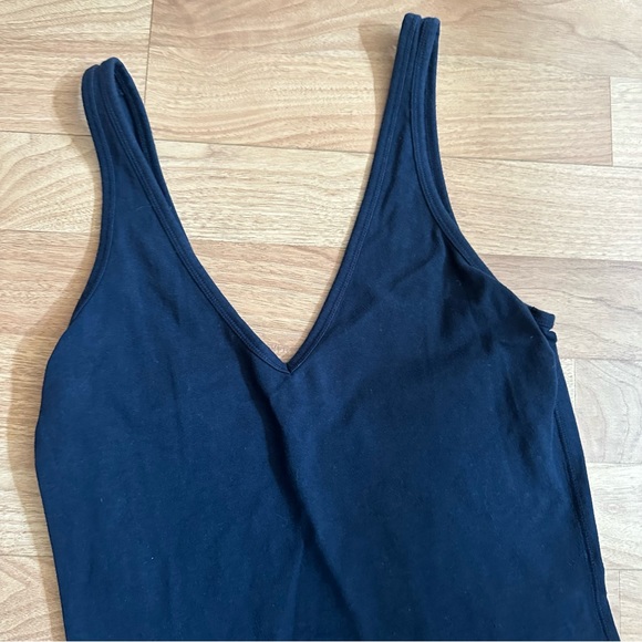 Abercrombie & Fitch V neck Fitted Navy Logo Cotton Dress - Picture 3 of 4